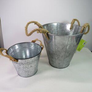 Metal Galvanized (2) Silver Buckets